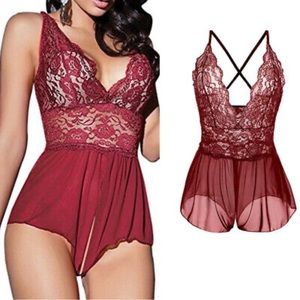 Wine One Piece Lace Teddy
